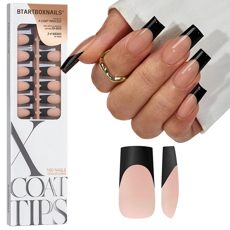 Black French Long Square Nails